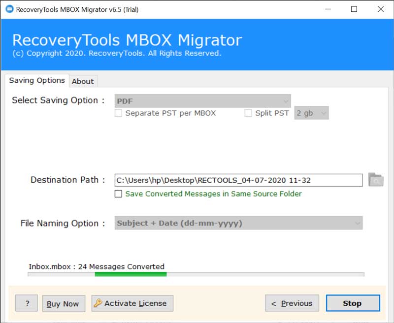 MBOX to PDF migration