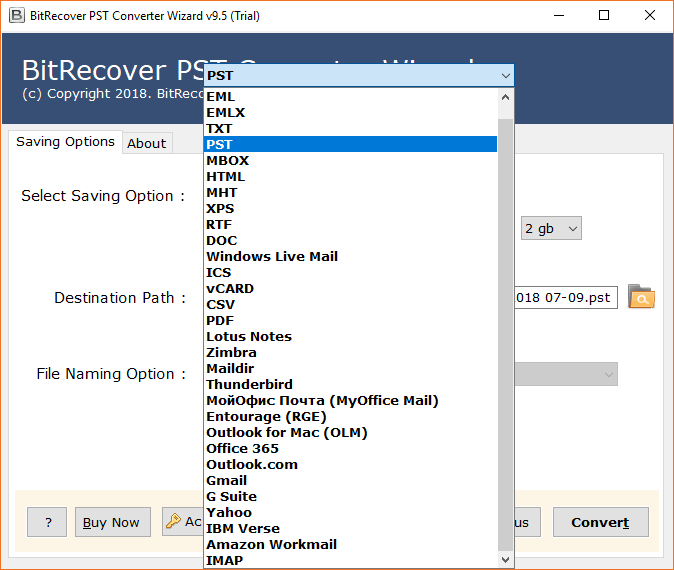 Select PST as saving format