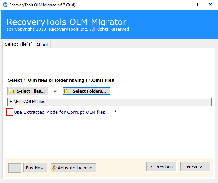 Selecting the OLM files