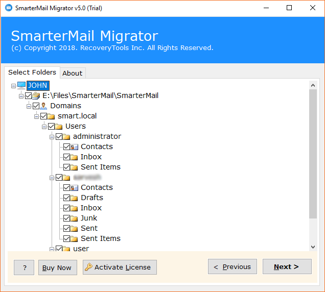  select SmarterMail items and folders