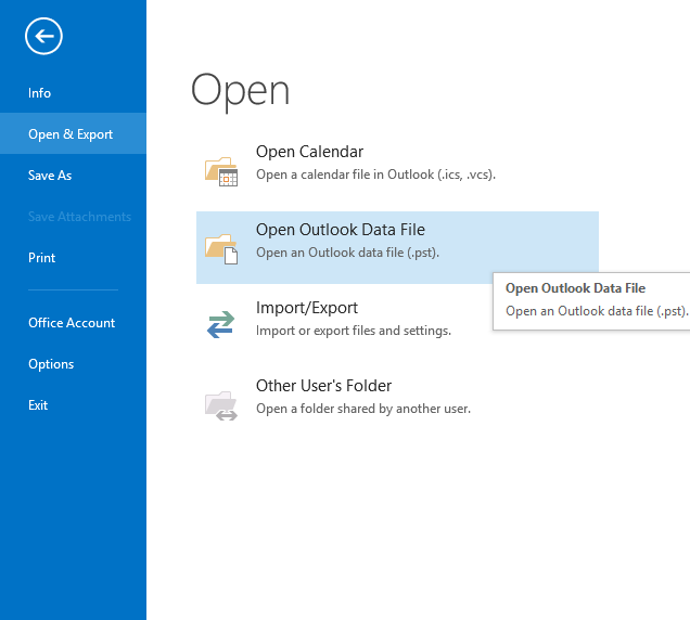 Open Outlook Data File