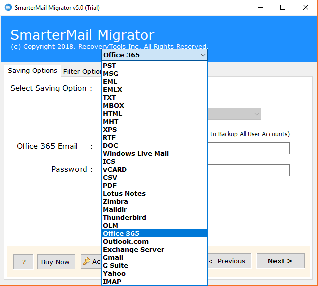 Select Office 365 as saving format