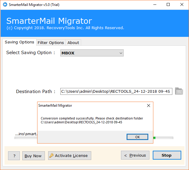 SmarterMail Server to MBOX migration