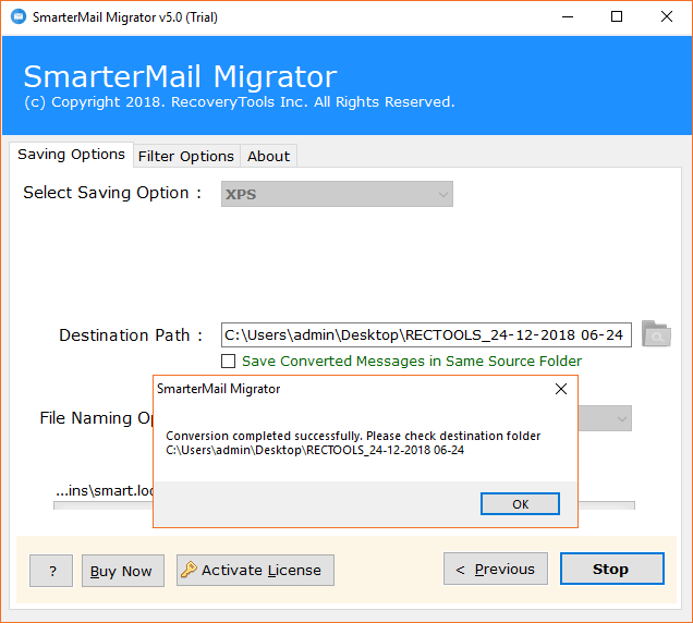 SmarterMail Server to XPS conversion