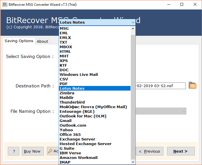 Select Lotus Notes