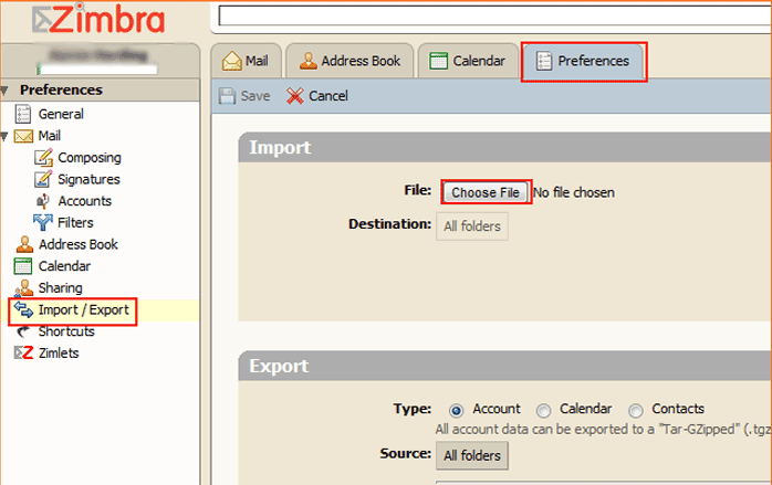 Zimbra Preferences