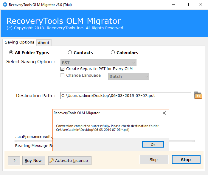 convert from olm to pst using outlook