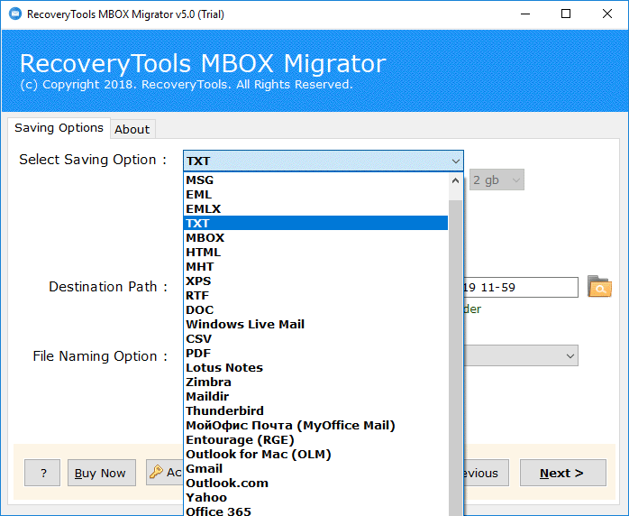 select txtto convert mbox to txt