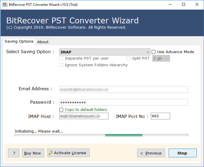 import pst to imap process started